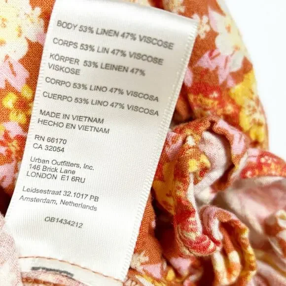 Free People Show Me Love Romper Orange Floral Puff Sleeve Smocked Womens Size S - Picture 9 of 14